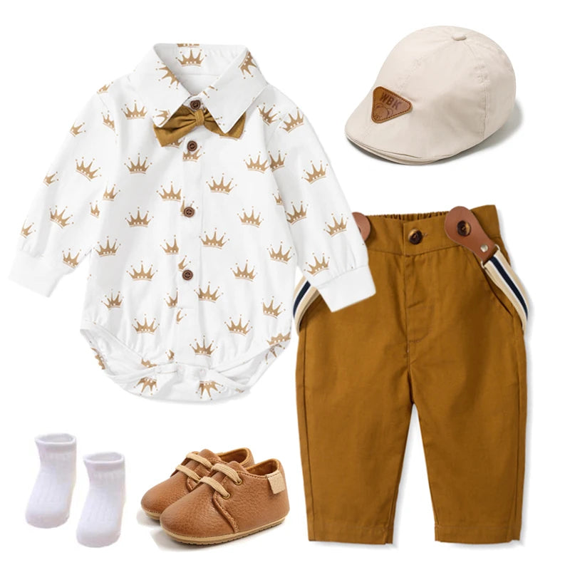 Boy Royal Crown Romper Suit with Hat and Shoes