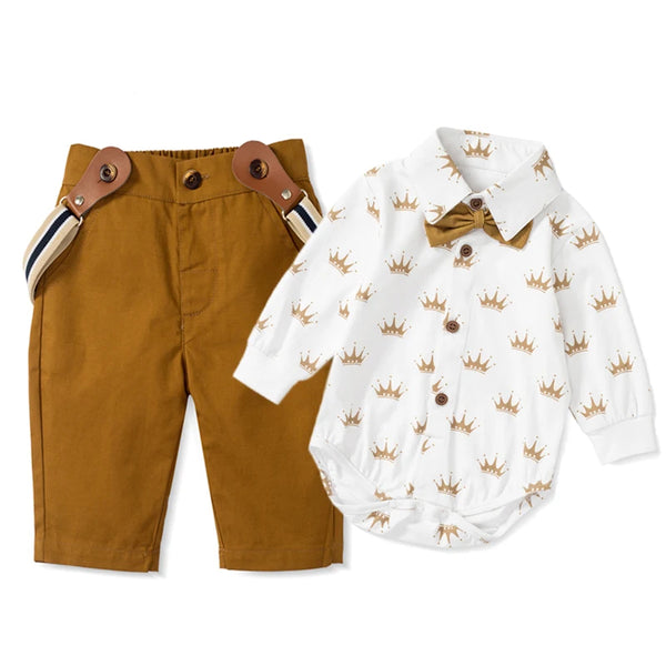 Boy Royal Crown Romper Suit with Hat and Shoes