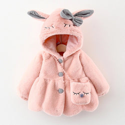 Cute Rabbit Ears Plush Baby Jacket – Warm Hooded Coat for Girls