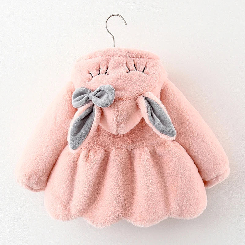 Cute Rabbit Ears Plush Baby Jacket – Warm Hooded Coat for Girls