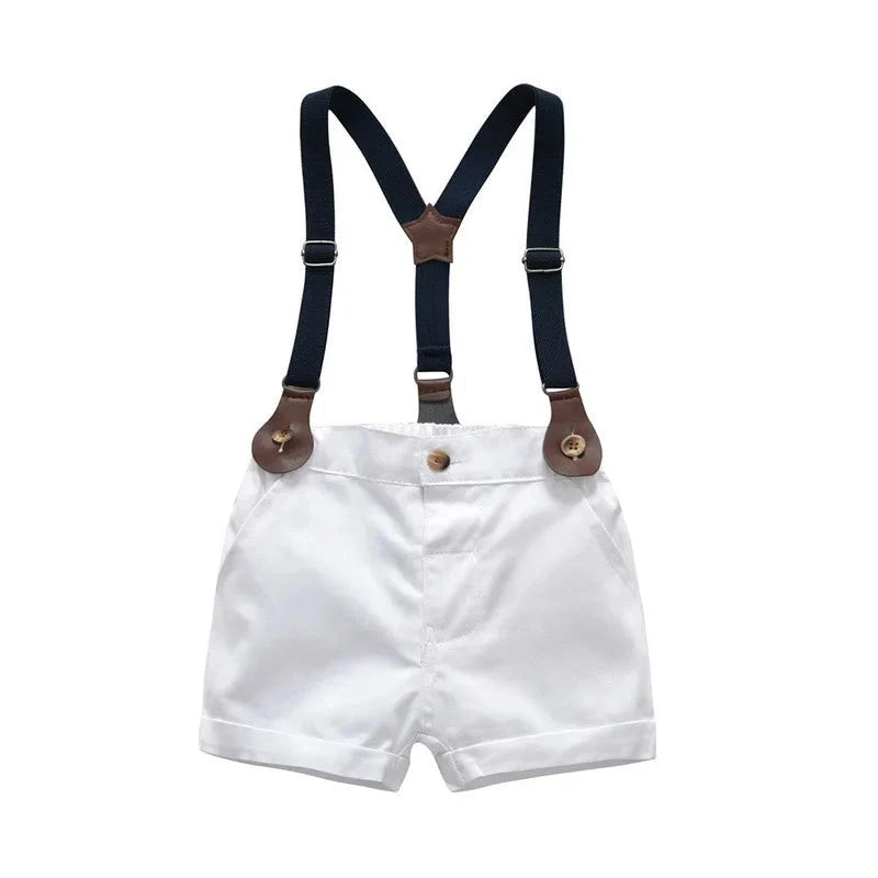 Boy Summer Gentleman Suit with Striped Shirt, Bow Tie & White Shorts