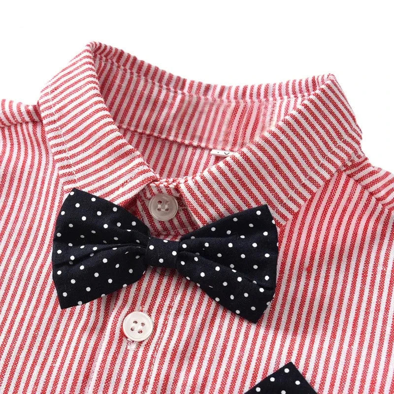 Boy Summer Gentleman Suit with Striped Shirt, Bow Tie & White Shorts