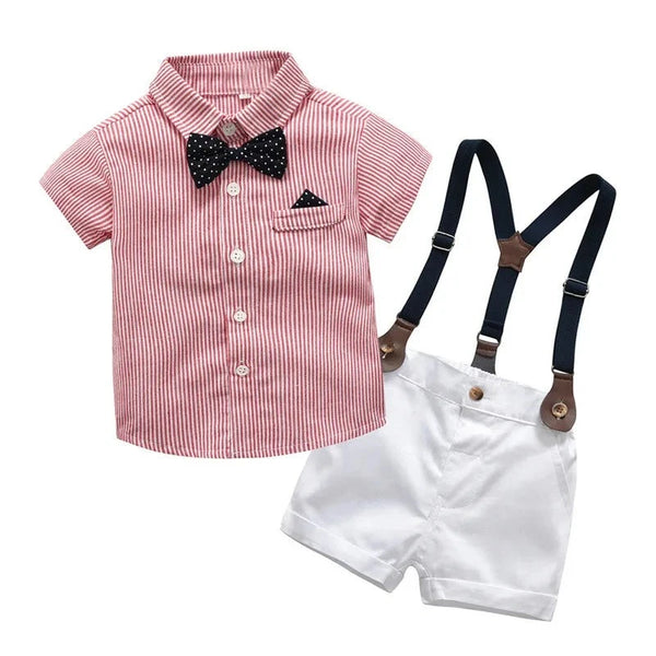 Boy Summer Gentleman Suit with Striped Shirt, Bow Tie & White Shorts