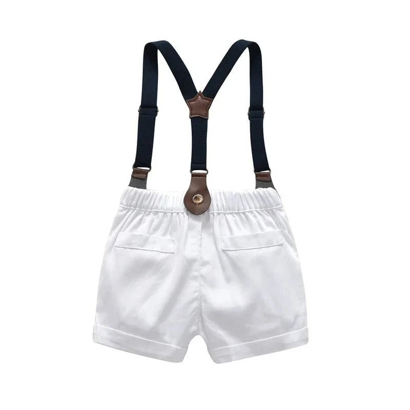 Boy Summer Gentleman Suit with Striped Shirt, Bow Tie & White Shorts