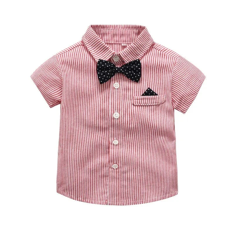 Boy Summer Gentleman Suit with Striped Shirt, Bow Tie & White Shorts