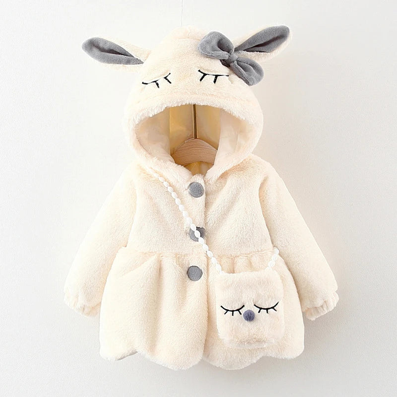 Cute Rabbit Ears Plush Baby Jacket – Warm Hooded Coat for Girls