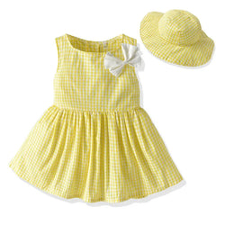 Cute Baby Girls Plaid Dress with Hat