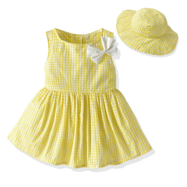 Cute Baby Girls Plaid Dress with Hat