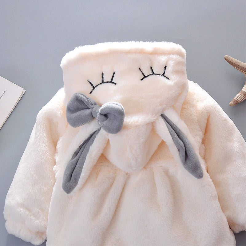 Cute Rabbit Ears Plush Baby Jacket – Warm Hooded Coat for Girls