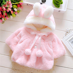 Girls' Autumn Hooded Plush Coat – Cartoon Solid Color Short Sleeve Sweater