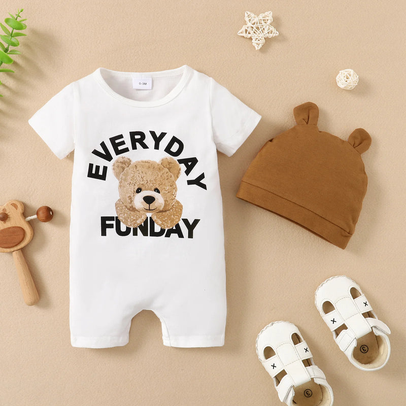 Bear Print Baby Romper – Short Sleeve Infant Clothing