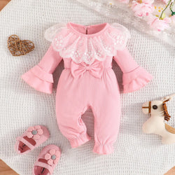 Baby Girl Newborn Onesies Romper – Long Sleeve Lace Collar Jumpsuit