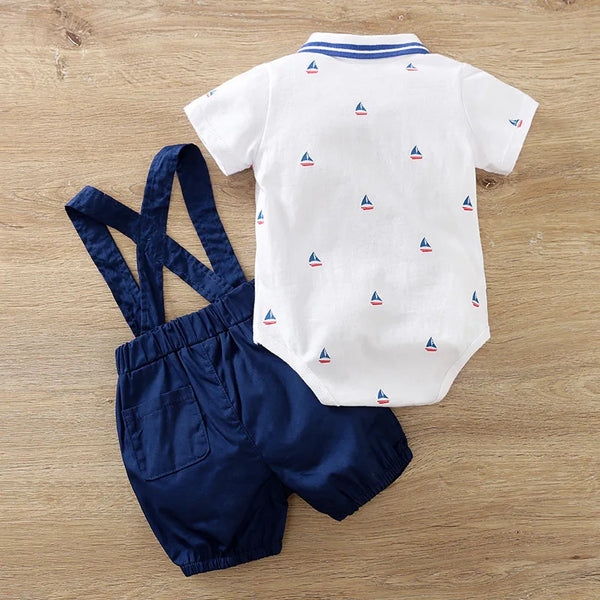 Sailboat Print Baby Bodysuit and Strap Pants Set