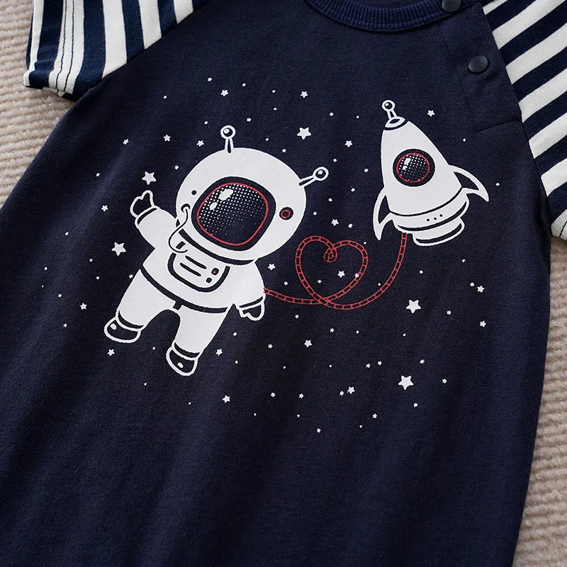 Baby Astronaut Print Cotton Romper - Unisex Summer Jumpsuit