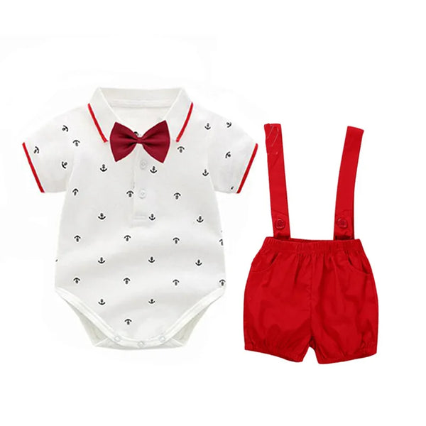 Boy Romper Suit Set with Bow Tie