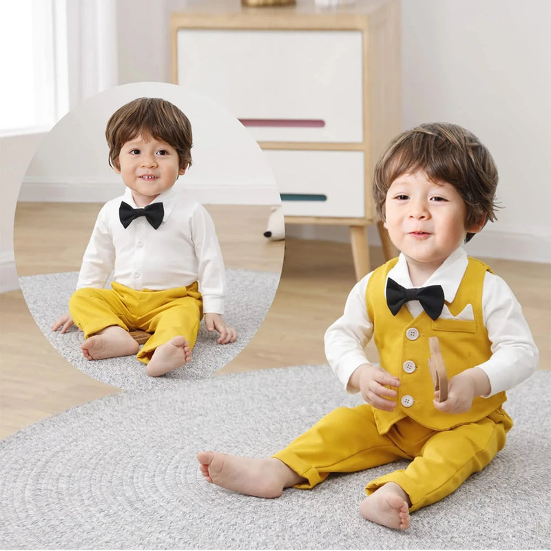 Spring Vest Suit Infant Boy Gentleman Long Sleeve Romper Pant Set