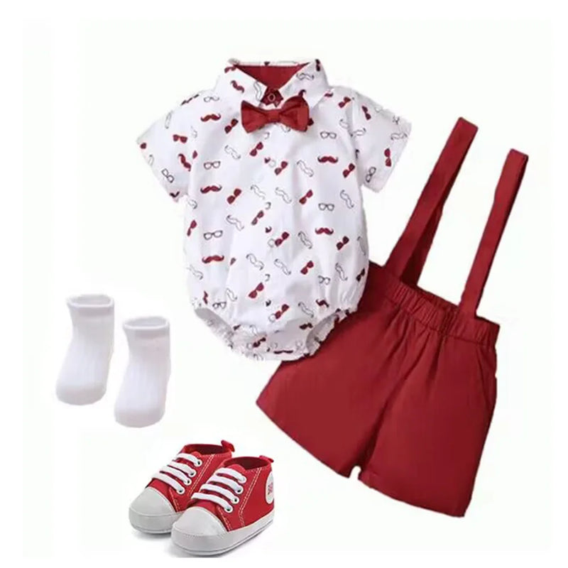 Boy Print Romper Shirt and Shorts Set