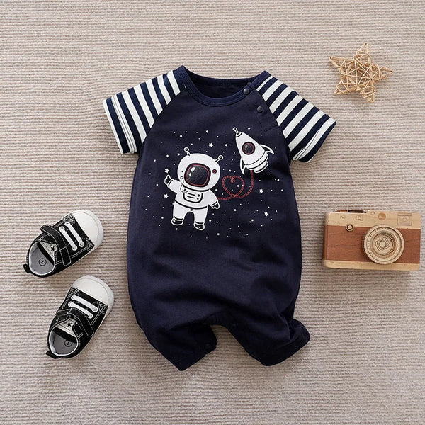 Baby Astronaut Print Cotton Romper - Unisex Summer Jumpsuit