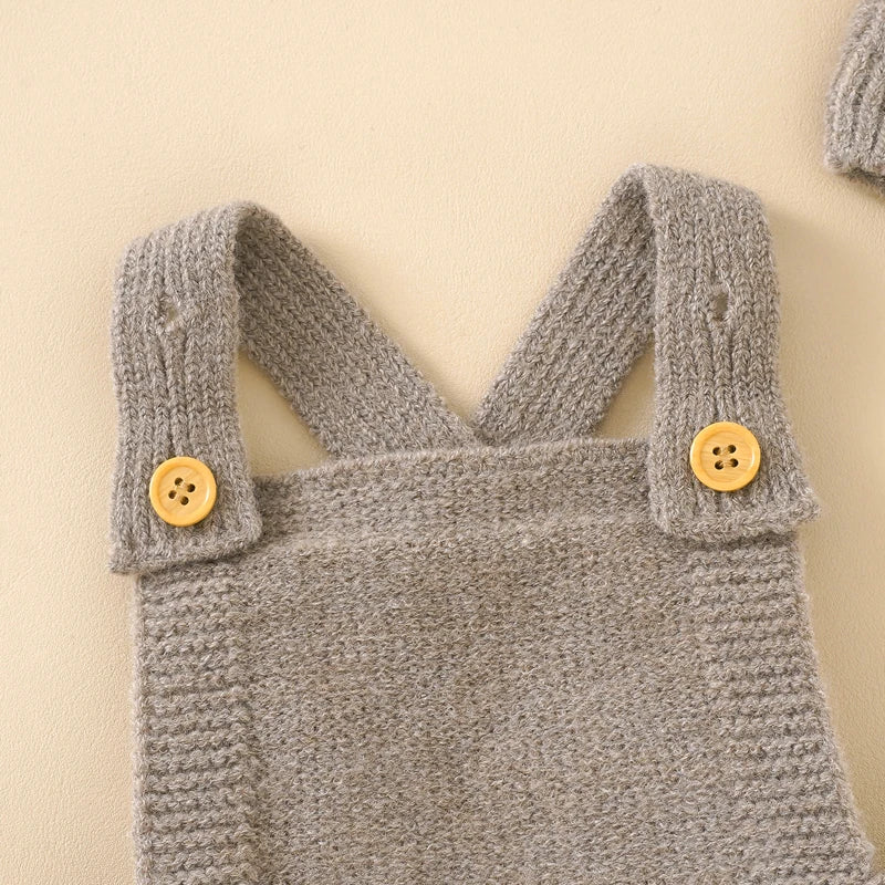 Fashionable Knitted Baby Romper with Hat - Unisex Newborn to Toddler