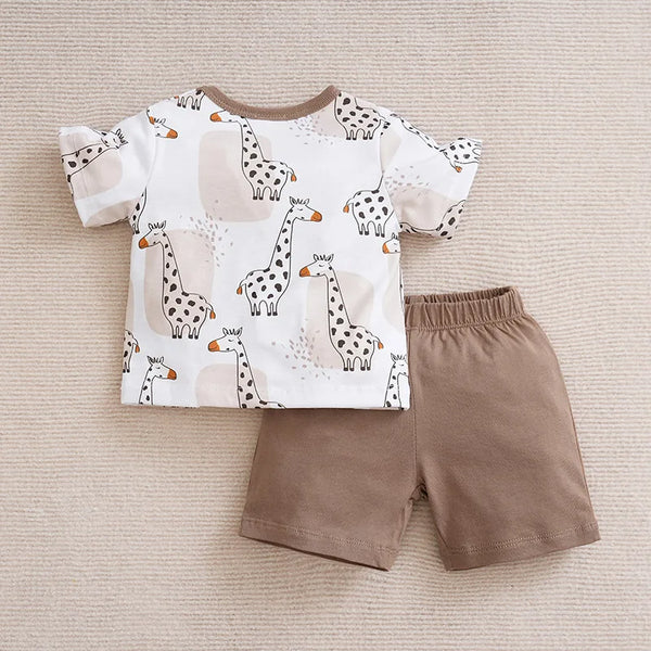 Baby Boys Summer Giraffe Print Outfit - 2-Piece Set