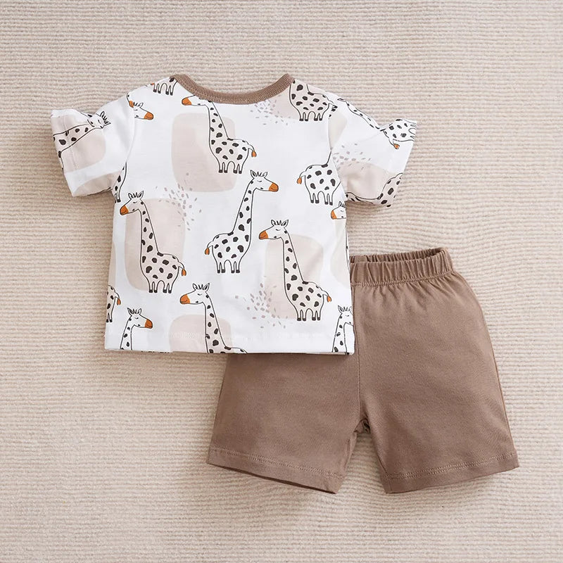 Baby Boys Summer Giraffe Print Outfit - 2-Piece Set