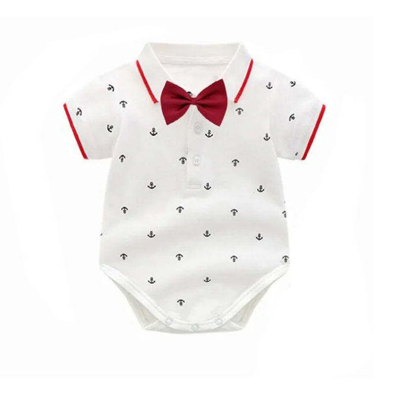 Boy Romper Suit Set with Bow Tie