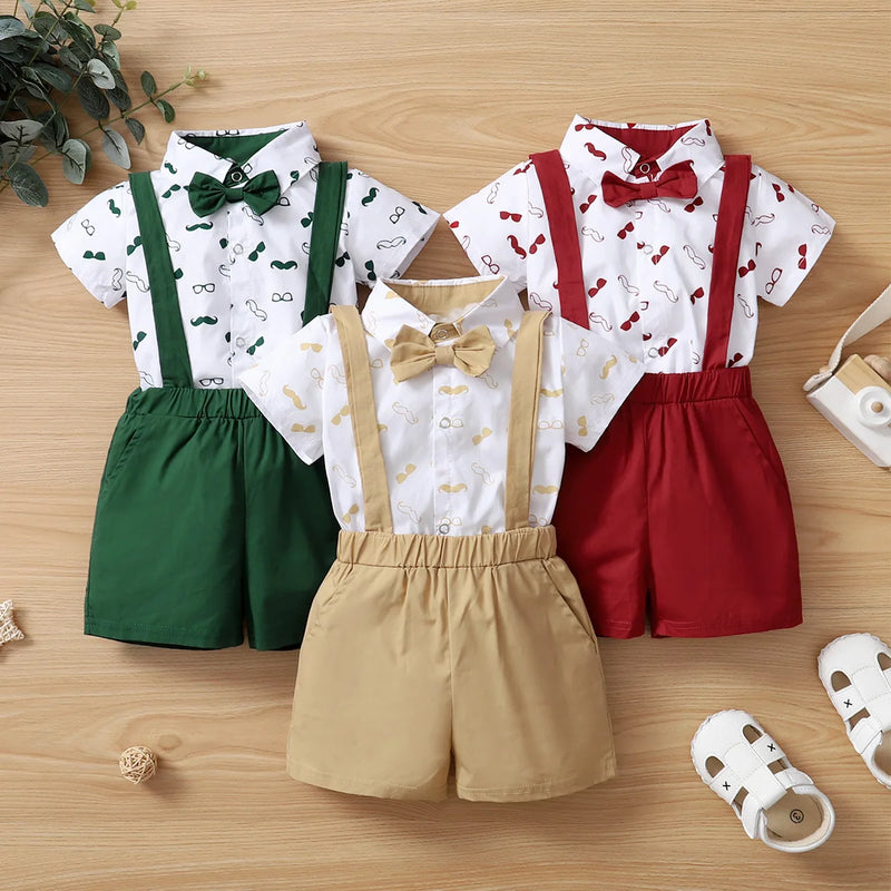 Boy Print Romper Shirt and Shorts Set