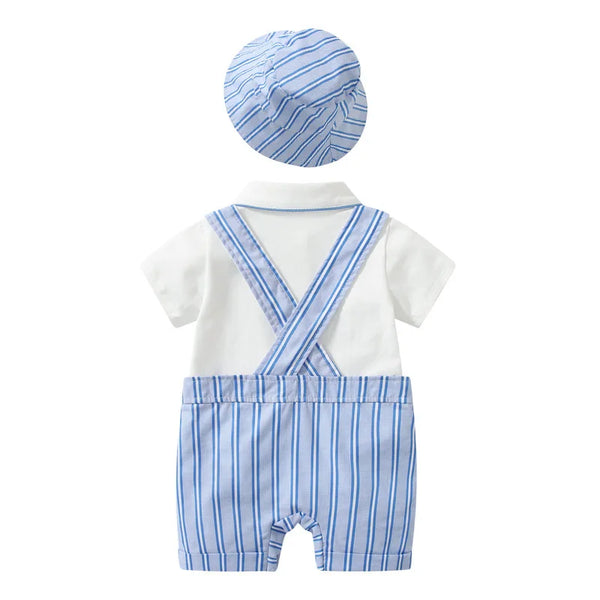 Baby Boy Striped Romper Suit with Cap